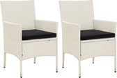 The Living Store Tuinstoelenset - poly rattan - wit - 61 x 60 x 88 cm - inclusief 2 stoelen en zitkussens