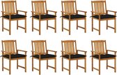 The Living Store tuinstoelenset - massief acaciahout - olieafwerking - zwart kussen - 61x57x92 cm - stabiel - duurzaam - weerbestendig - 8 stoelen - 8 kussens