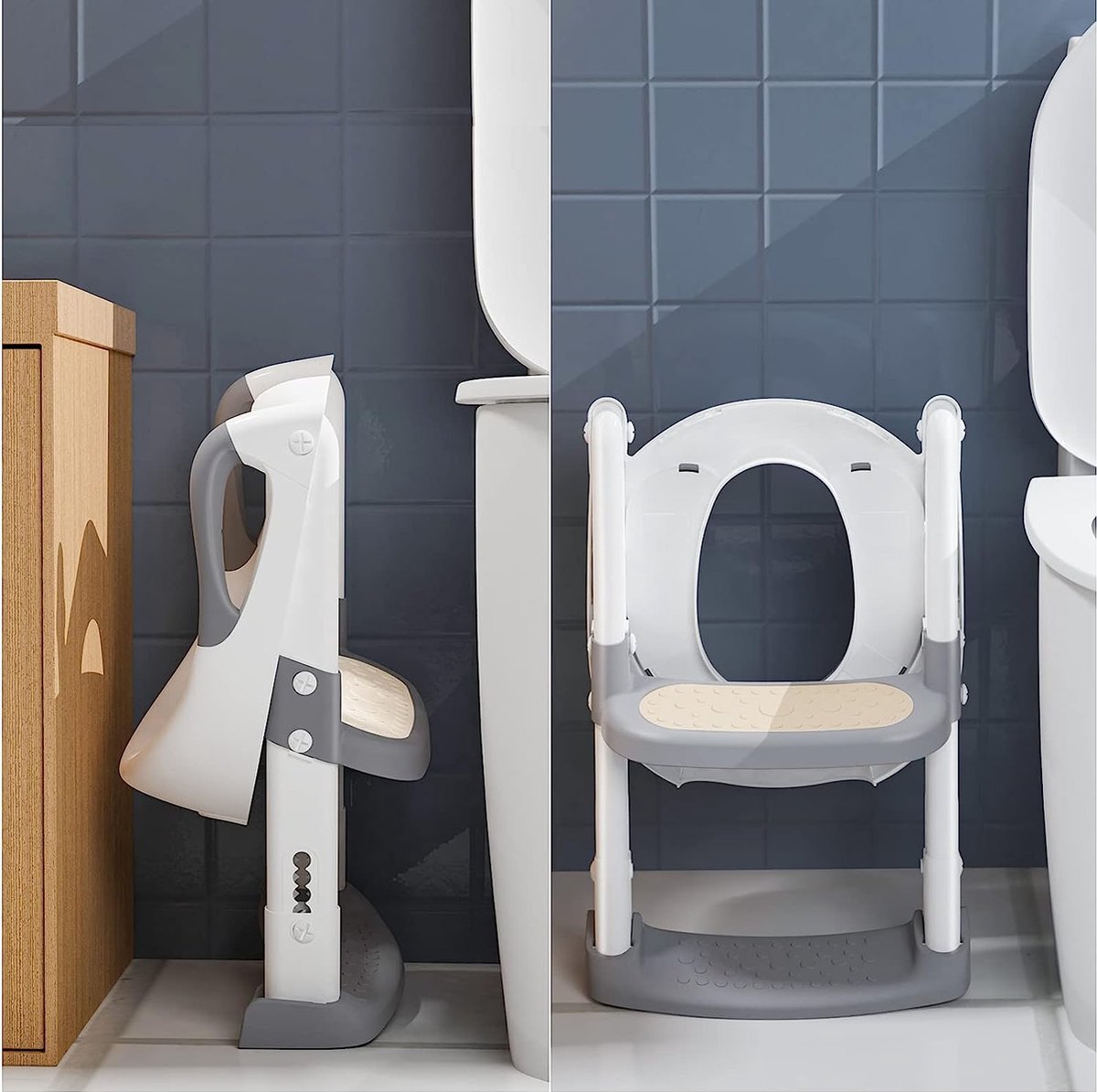 Siège de Toilette pour Enfants Pliable et Hauteur Réglable, Réducteur de  Toilette pour Bébé avec Marches Larges et Antidérapantes, Lunette de