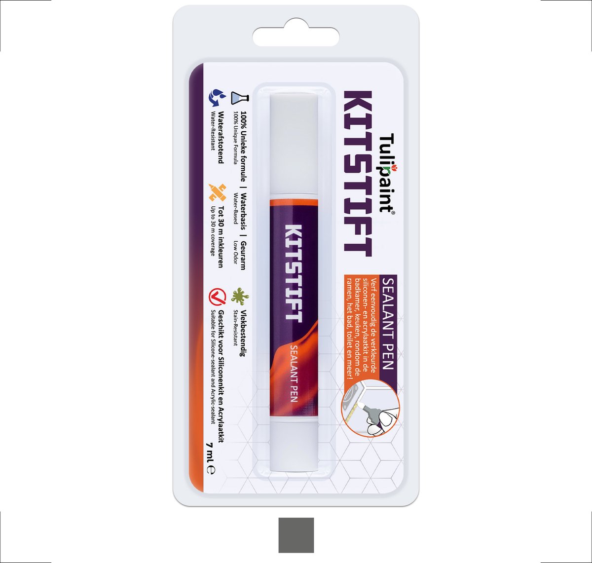 Tulipaint Kitstift (Grijs) - Kitverf - kit verven - siliconenkit verven - kit schoonmaken - kitreiniger - kit reiniger - siliconenkit kitranden schoonmaken of reinigen reinigingsmiddel