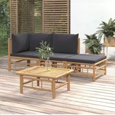 The Living Store Bamboe Tuinset - Middenbank - Hoekbank - Voetenbank - Tafel - Kussens - Natuurlijk bamboemateriaal - Modulair ontwerp - Comfortabele zitervaring - 150x65x30 cm