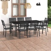 Salon de jardin The Living Store - Anthracite - Table en Verres - 190x90x74 cm - 8 chaises en textilène