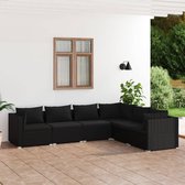 The Living Store Lounge tuinmeubelset - zwart - modulair design - PE-rattan - 3 hoekbank - 3 middenbank - 6 zitkussens - 9 rugkussens