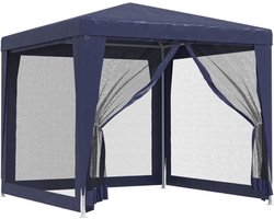 vidaXL Partytent met 4 mesh zijwanden 2,5x2,5 m HDPE blauw - Partytent - Feesttent - Tuintent - Outdoor Living - Veranda
