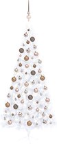 The Living Store Kunstkerstboom - Halve - witte boom - 125 cm breed - Met LED-verlichting - Inclusief kerstballen en piek