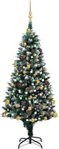 The Living Store Kunstkerstboom - Groen/Wit - 150 cm - LED-verlichting - Inclusief kerstballen en piek