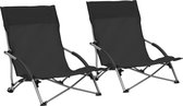 The Living Store Strandstoelen - Inklapbaar - Oxford Stof en Staal - 55.5 x 65.5 x 66 cm - Zwart - Set van 2
