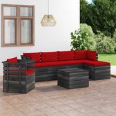 The Living Store Pallet Loungeset - Tuinmeubelset - Massief grenenhout - Rode kussens