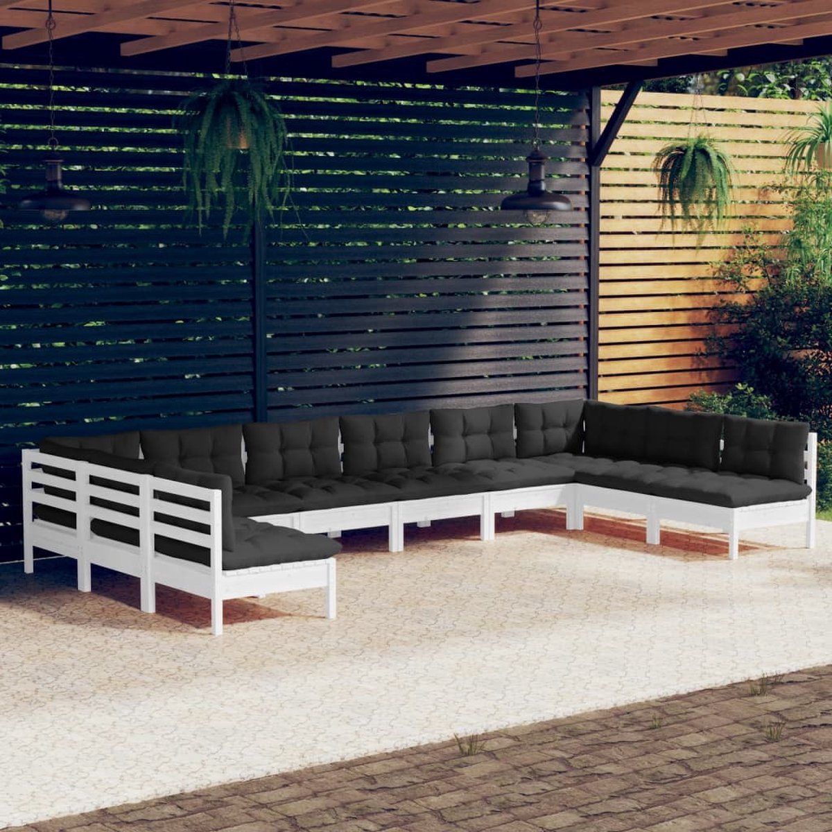 The Living Store 10-delige Loungeset met kussens massief grenenhout wit - Loungeset - Tuinmeubel - Lounge Bank - Houten Loungestoel - Buitendecor