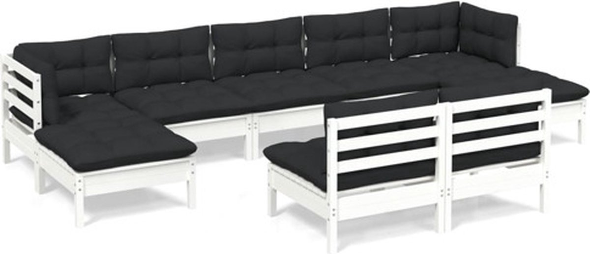 The Living Store 9-delige Loungeset met kussens grenenhout wit - Loungeset - Tuinset - Hout Meubel - Grenenhout - Lounge Bank