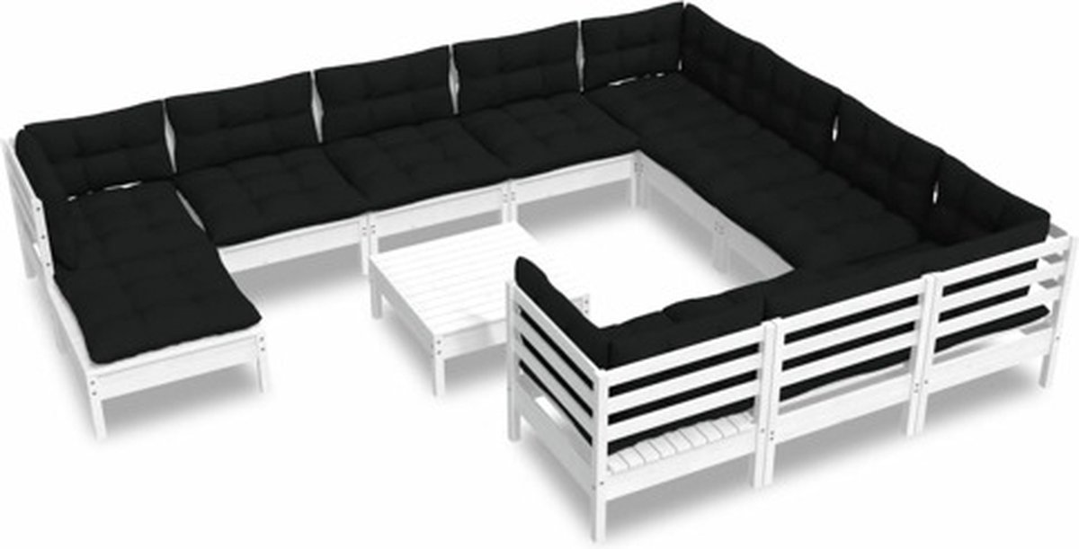 The Living Store 12-delige Loungeset met kussens grenenhout wit - Loungeset - Tuinset - Lounge Bank - Buitendecor - Hout Meubel