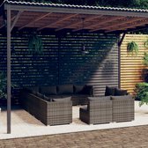 The Living Store loungeset poly rattan - grijs - 12-delig