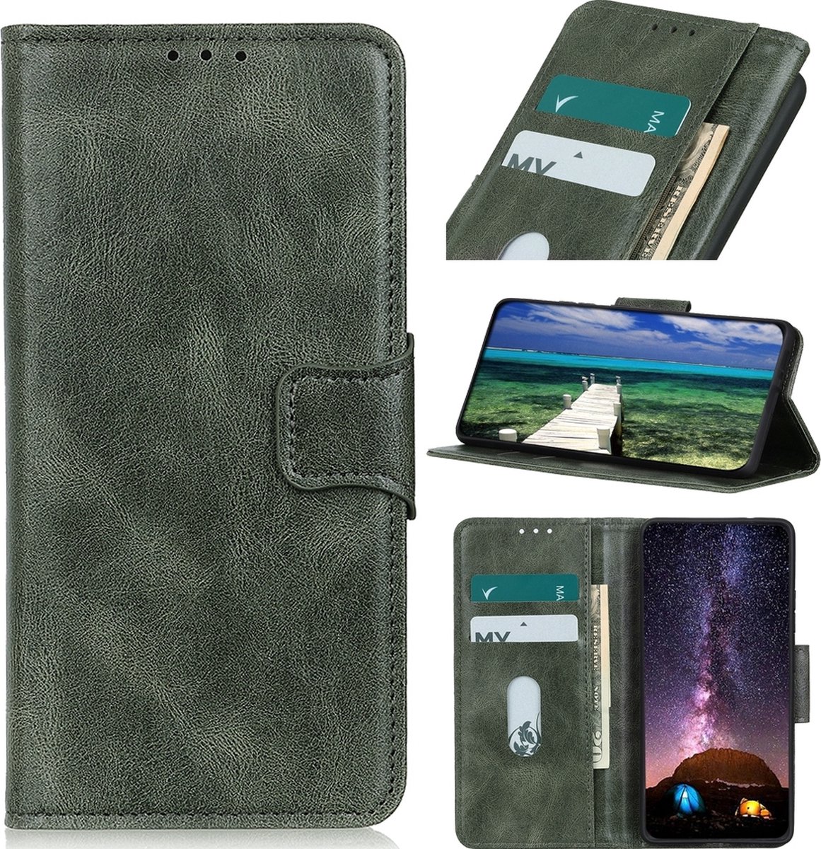 Mobigear Telefoonhoesje geschikt voor OnePlus Nord 3 Hoesje | Mobigear Classy Bookcase Portemonnee | Pasjeshouder voor 2 Pasjes | Telefoonhoesje voor Pinpas / OV Kaart / Rijbewijs - Groen