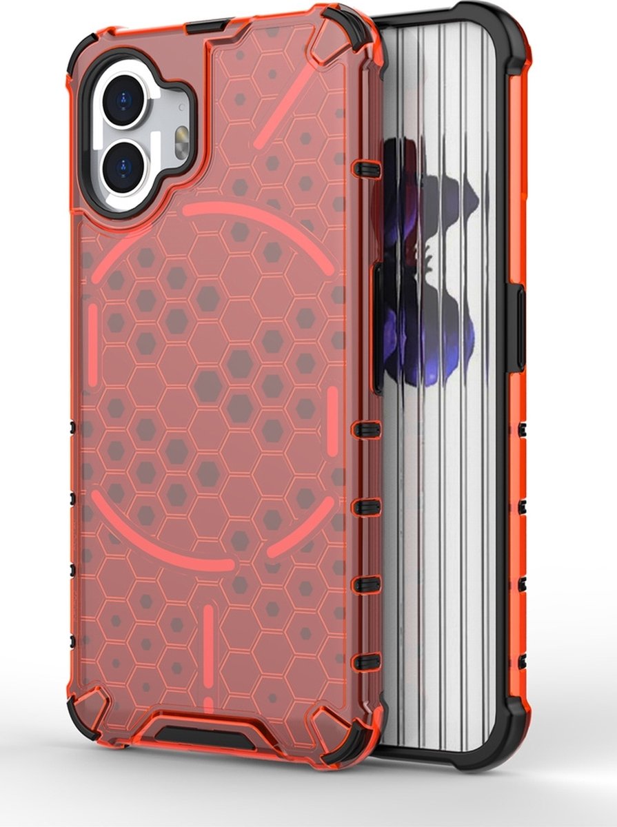 Mobigear Hoesje geschikt voor Nothing Phone (2) Telefoonhoesje Hardcase | Mobigear Honeycomb Backcover Shockproof | Schokbestendig Phone (2) Telefoonhoesje | Anti Shock Proof - Rood