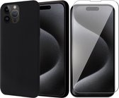 Hoesje geschikt voor iPhone 15 Pro Max - Screen Protector GlassGuard - Back Cover Case SoftTouch Zwart & Screenprotector