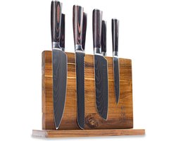Shinrai Knives Messenset met Blok - 7 Delige Messenset - Messen met Damascus Print - Magnetisch Messenblok Dubbelzijdig - Met Luxe Geschenkdoos - Messenhouder - Keukenmes - Koksmes