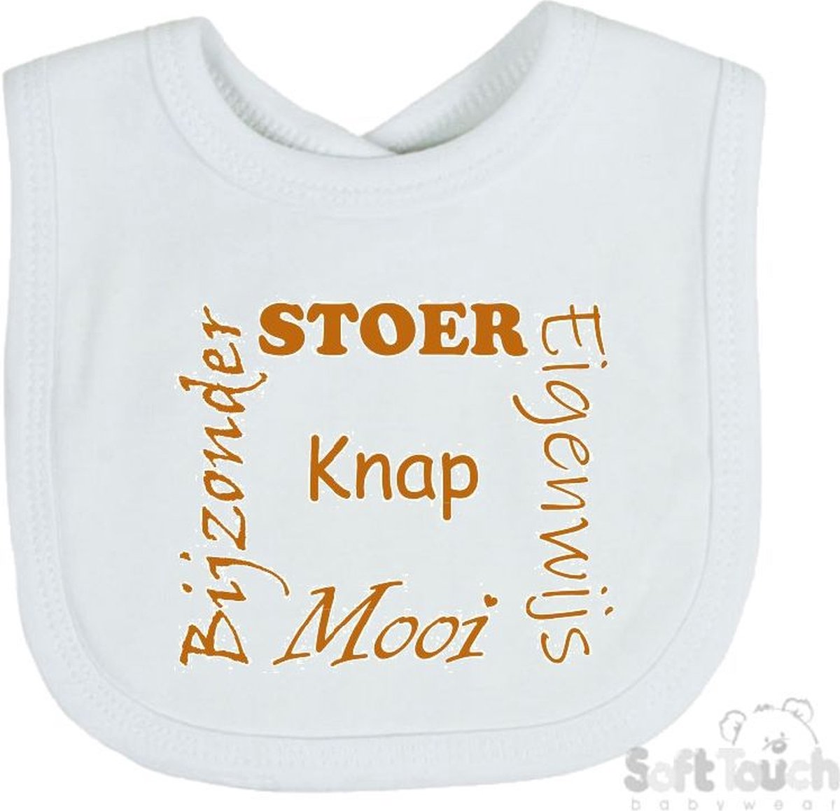 Goedkoopste Soft Touch Slabber Slabbetje Slab Stoer Eigenwijs Mooi Bijzonder Knap Unisex Katoen Wit/tan Maat 33x22 Cm