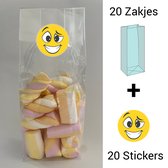 Uitdeelzakjes + sluitstickers - 20 stickers & 20 zakjes - cellofaanzakjes - Transparant - snoepzakjes - traktatie zakjes - Inpakzakjes - kinderfeestje - Smiley