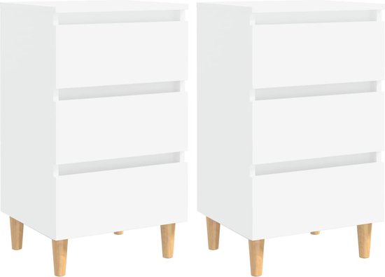 The Living Store Tables de chevet - Design scandinave - 40x35x69 cm - Wit - 3 tiroirs