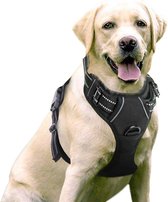Anti Trek Hondentuig Maat XL met Hondenriem zwart - Grote Hond - Y Tuig Hond Verstelbaar - Hondenharnas met Hondenlijn - Hondentuigje - Honden tuigje