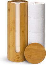 Toiletpapieropslag voor 4 rollen, houten toiletrolhouder, vervangende rolhouder, toiletpapieropslag met deksel, toiletrolopslag zonder boren (grijs)
