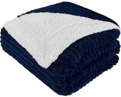 Hikemeister ® Rib Fleece deken - fleece plaid - Blauw - 150x200 cm - luxe woonplaid - warm - rib design - zachte deken