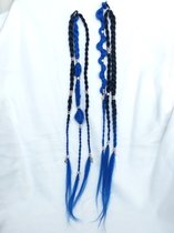 Clip-in hair extensions van synthetisch haar vlechten | Blauw - Zwart met zilverkleurige bedels