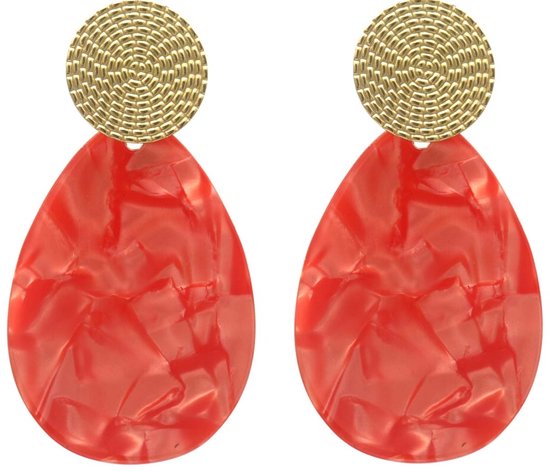 Boucles d'oreilles Ovale - Boucles d'oreilles pendantes - Acier inoxydable - 6,5x3,5 cm - Rouge