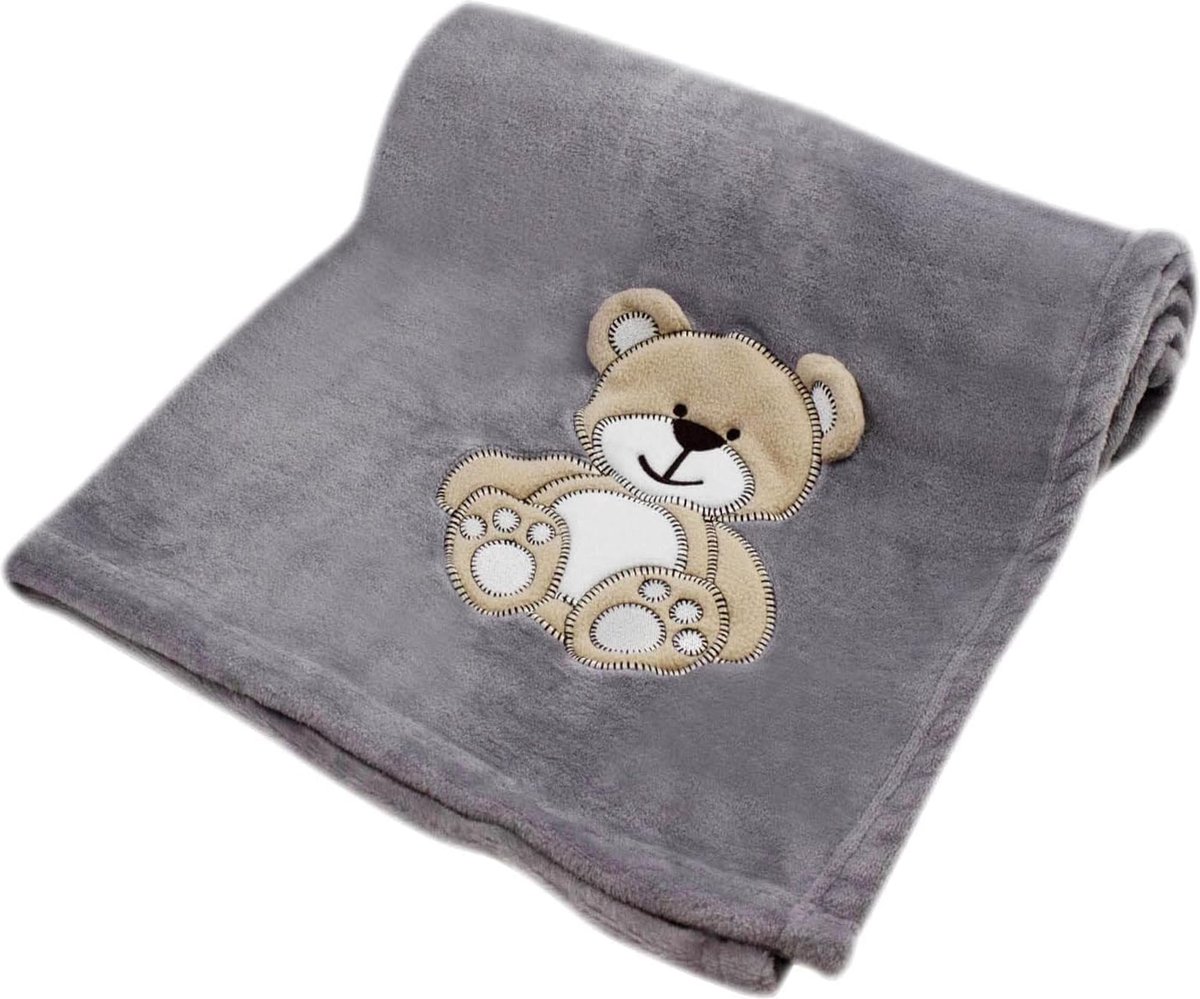 Babydeken, zacht knuffeldeken voor babyjongens en meisjes, cadeau voor doop, geboorte of eerste uitrusting I grijze deken met beer