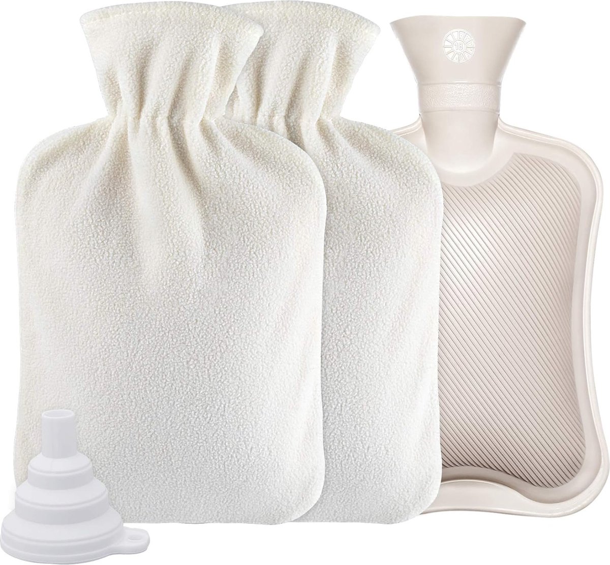Goedkoopste Warmwaterkruik met deksel, 2 liter, warmwaterkruikenset, zachte warmwaterkruik, grote kinderwarmwaterkruiken voor nek en schouder, bedfles, nekwarmwaterkruik, beige