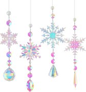 Zonnevanger-kristal windgong 4 stuks sneeuwvlokken, kristallen hangers, decoratie, kleurrijke sneeuwvlokken, regenboog, zonnevanger, kristal, raamdecoratie, hangend voor thuis, kantoor, tuin, outdoor decoratie