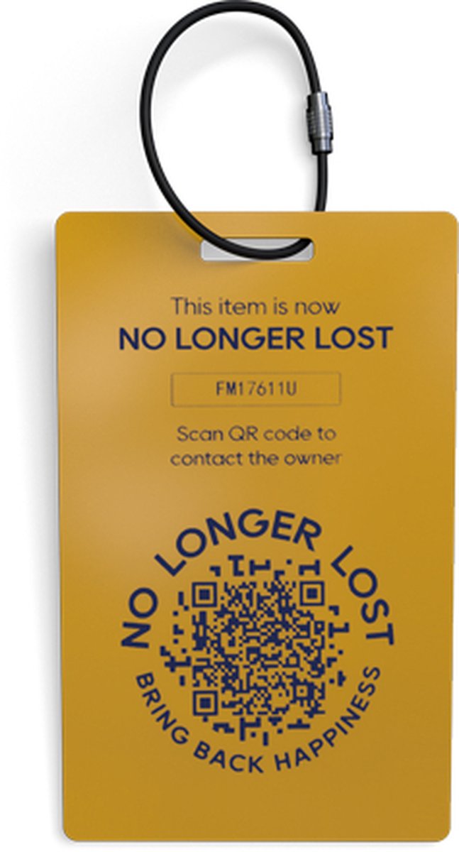 NoLongerLost - Bagagelabel (x2) - Mosterdgeel - Unieke QR code - Veilig - Koffer labels - Kofferlabels - NoLongerLost