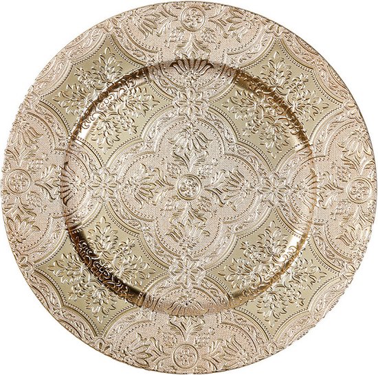 Inge Christmas kaarsenbord/onderbord - goud brokant - kunststof - D33 cm - rond