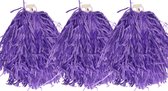 Cheerballs/pompons - 6x - violet - avec franges et poignée en anneau - 28 cm