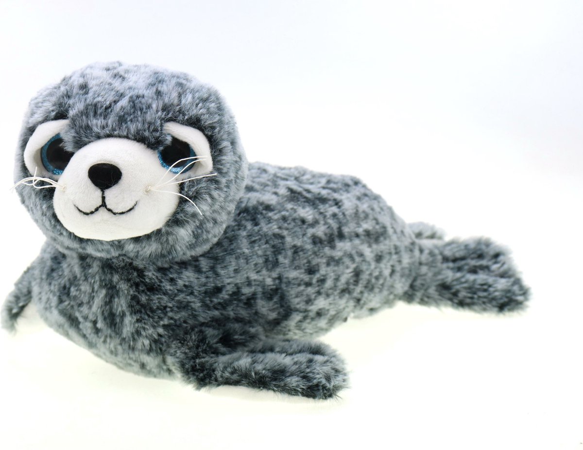 Creation pluche Zeehond knuffeldier - grijs/wit - liggend - 30 cm