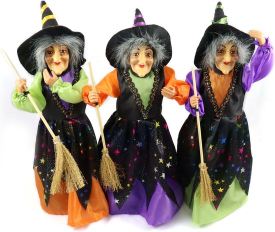 Création décoration poupée sorcières - debout - 35 cm - noir/violet - Déco  Halloween