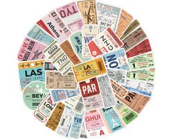 Tickets Stickers - 50 stuks met Concerttickets, Vliegtickets, Treintickets - Voor Koffer, Laptop, Muur, Journal etc. 7x7,5CM