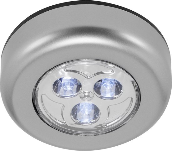 BRILONER - PUSH LIGHT - Set van 3 LED Push-Light, 0,1 W, 5 lm, IP20, titaniumkleurig, kunststof, Ø 6,8 cm