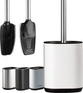 Roestvrijstalen Toiletborstel met Houder, Flexibele Siliconen, Modern en Elegant, Geoptimaliseerde Hygiëne, Anti-Vingerafdruk. (Wit)