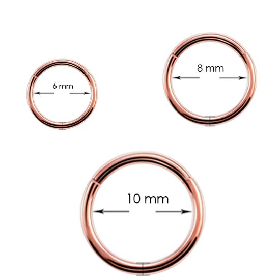 3-Pack Clicker Helix Piercings - Rose gold - Titanium Piercing ring 6mm, 8mm, 10mm Dikte 1.2mm piercing helix - piercing oor - ring piercing- Verpakt in luxe fluwelen organza zakje- - Ringetje geschikt voor Helix, Tragus, Septum, L