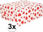 3x Inpakpapier/cadeaupapier wit met rode hartjes 200 x 70 cm op rollen - Kadopapier/geschenkpapier