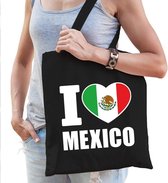 Katoenen Mexicaans tasjeI love Mexico zwart  - 10 liter - Mexicaanse landen cadeautas