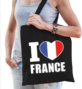 Sac France Coton I love France noir - 10 litres - Sac cadeau pays Français