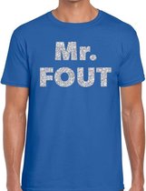 Mr. Fout zilveren glitter tekst t-shirt blauw heren M