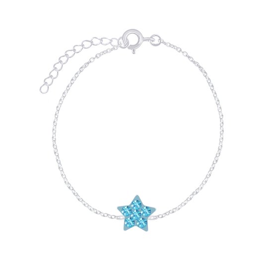 Joy|S - Zilveren ster armband - blauw kristal - 14 cm + 3 cm