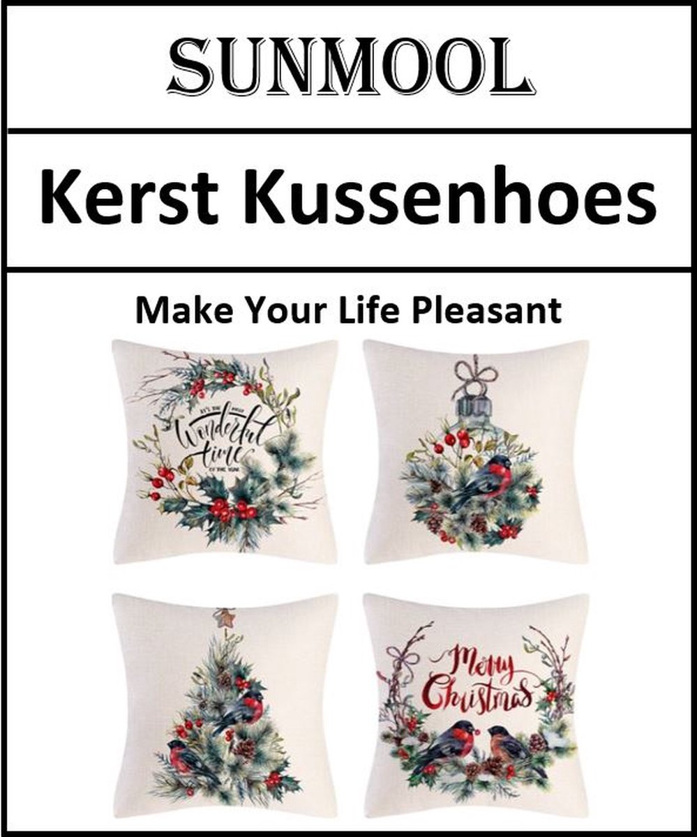 SUNMOOL Kerst Kussenhoes - Kussenhoes - Pillow cover - 45 x 45cm - Type F - 4Stuks – foto 3