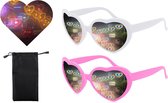 | Hartjes bril | Bril met Hart-Effect | Twee stuks | Roze + Wit | Hart Diffraction Bril | Hartvormige Zonnebril | Rave Bril | Vuurwerk Bril | Festival Bril | Hartjes Spacebril | Inclusief Microvezel Brillenhoesje | Hartjes Zonnebril |