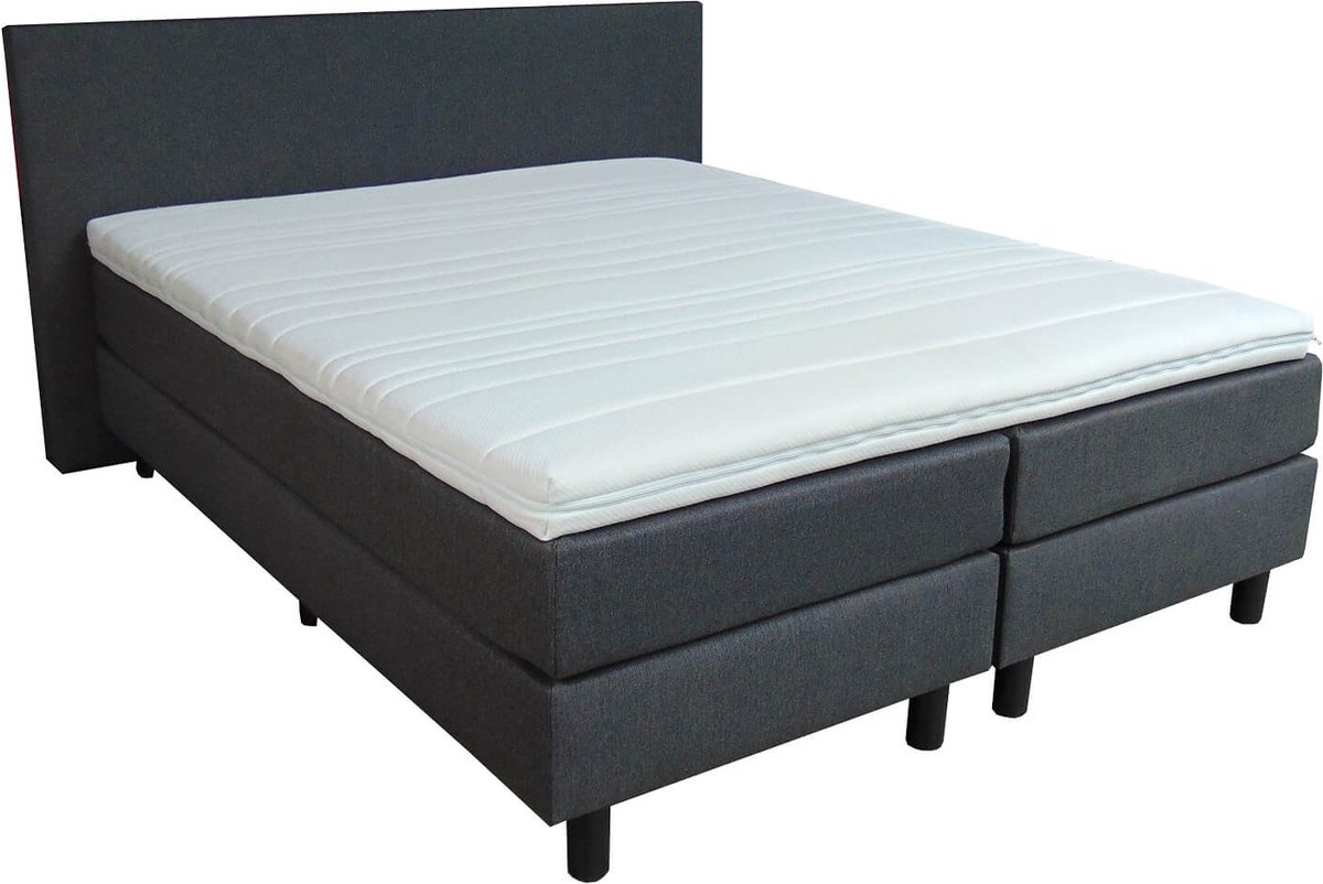 Slaaploods.nl Boxspring 160x200 compleet - Met matrassen en topmatras - Antraciet - Nu met kussens