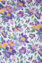 Viscose lurex wit met paarse bloemen 1 meter - modestoffen voor naaien - stoffen