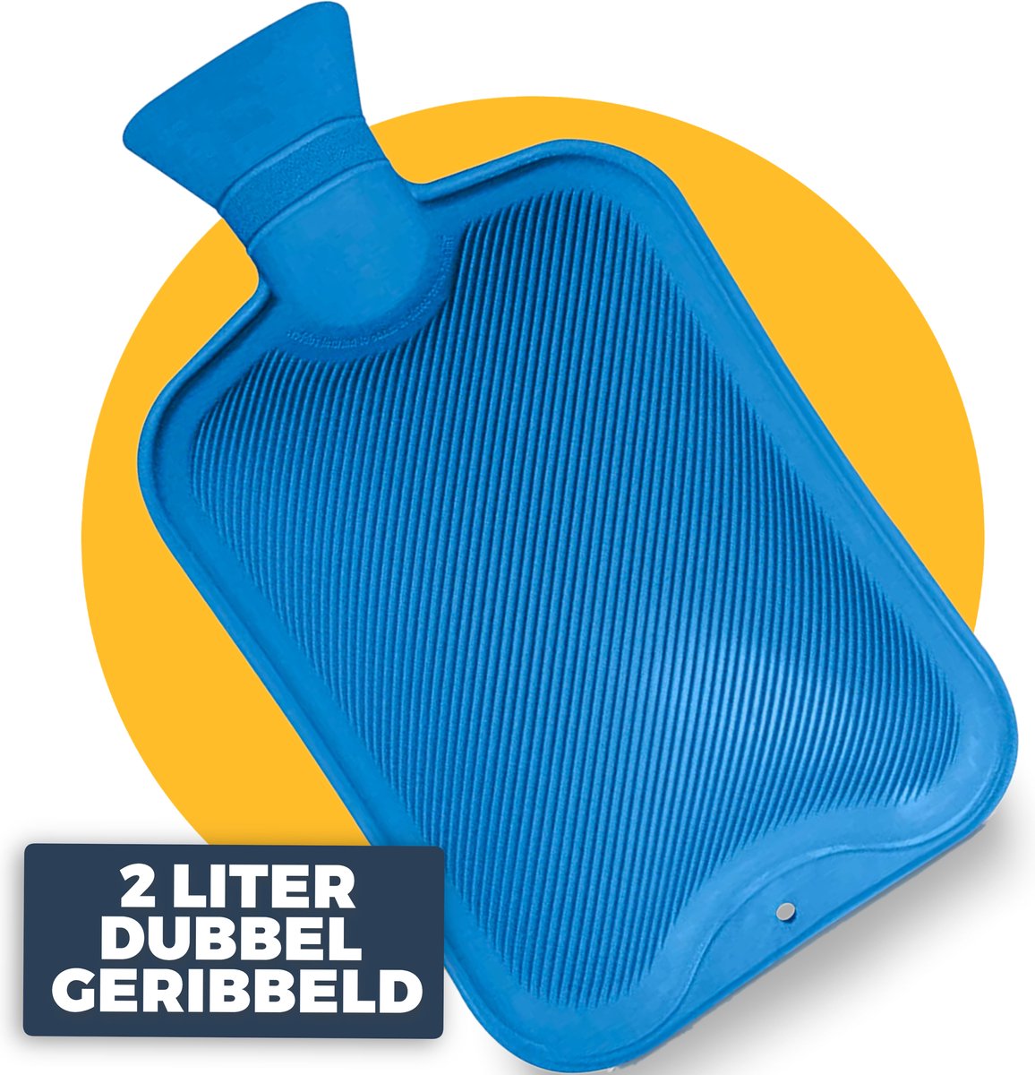 Kruik Blauw 2 liter - Pasper warmwaterkruik - zonder hoes - dubbelzijdig geribbeld - kruikzak